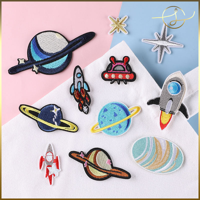 【13種】惑星 UFO ロケット 宇宙 刺繍ワッペン アイロンワッペン アップリケ アイロン接着 ハンドメイド