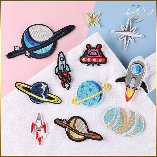 【13種】惑星 UFO ロケット 宇宙 刺繍ワッペン アイロンワッペン アップリケ アイロン接着 ハンドメイド