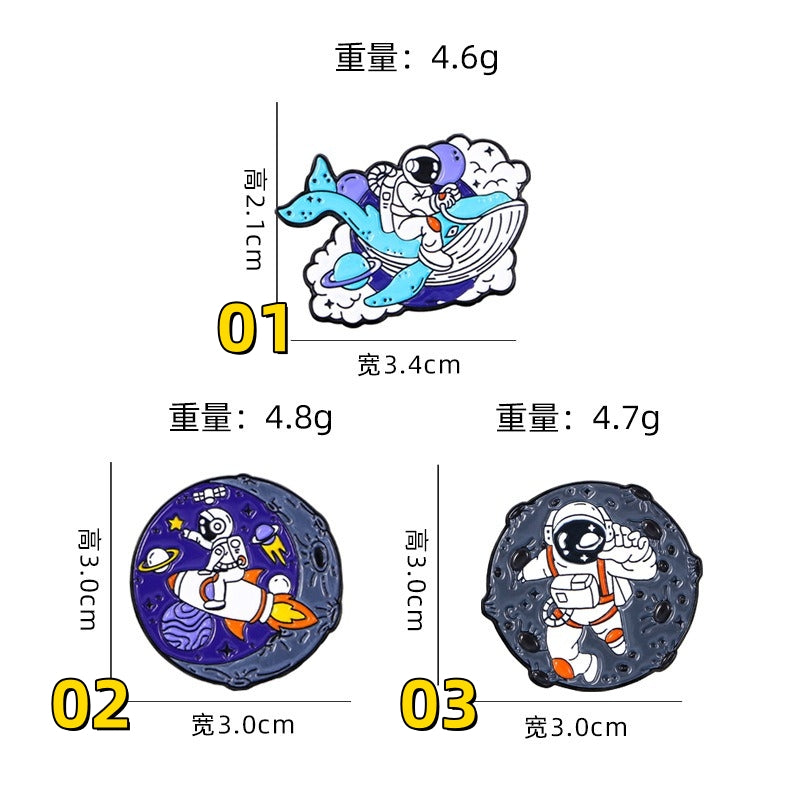 4色  宇宙  月  鯨  宇宙飛行士 ブローチ ピンズ バッジ  ブローチ ラペルピン 宇宙関連雑貨