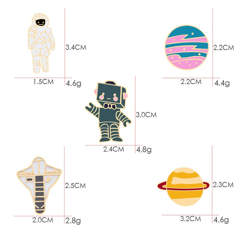 5色  宇宙 惑星  宇宙船  ロボット 宇宙飛行士 ブローチ ピンズ バッジ  ブローチ ラペルピン 宇宙関連雑貨