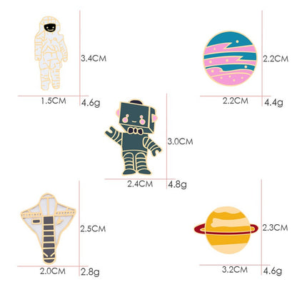 5色  宇宙 惑星  宇宙船  ロボット 宇宙飛行士 ブローチ ピンズ バッジ  ブローチ ラペルピン 宇宙関連雑貨