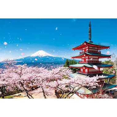 01-2092 富士と桜吹雪の五重塔（山梨）